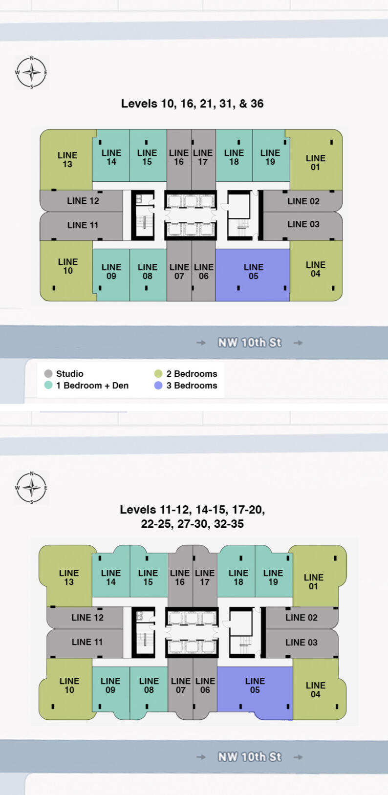 Floor plan layouts of Seven Park Residences in Hallandale-Hollywood, showcasing modern apartment designs and smart use of space.