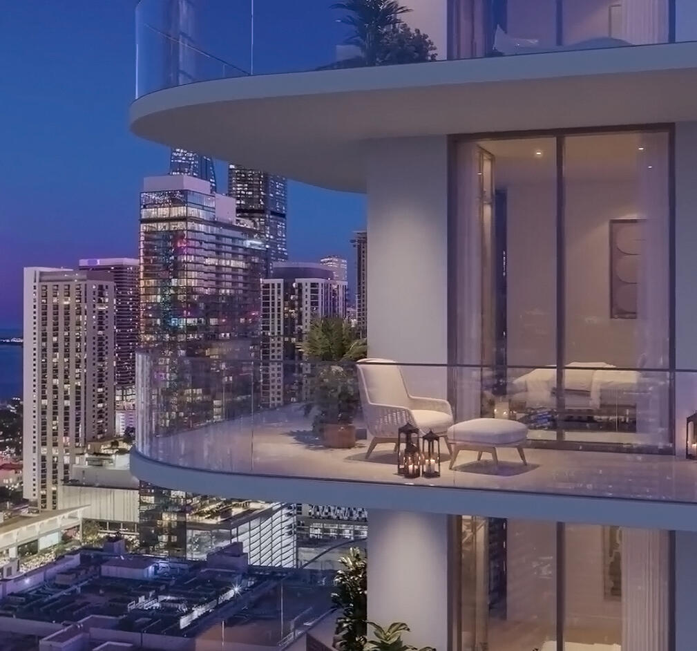 Contemporary facade of Seven Park Residences in Hallandale-Hollywood, featuring sleek lines and luxury residential style.